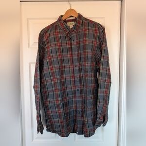 L.L. Bean Men's Gray and Red Plaid Button-Down Shirt